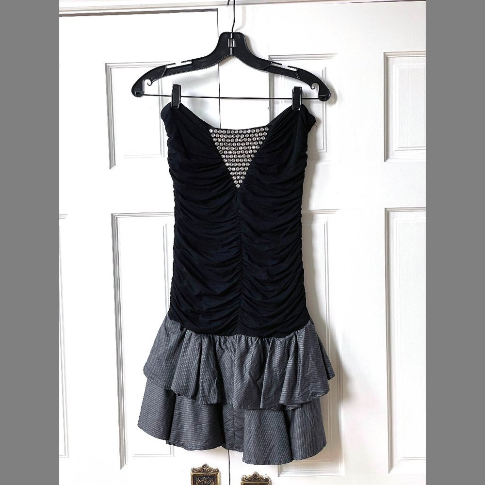 Black mini dress with rhinestone detail